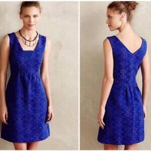 Anthropologie Averie Dress Blue Jacquard Fit & Flare Sleeveless (56)